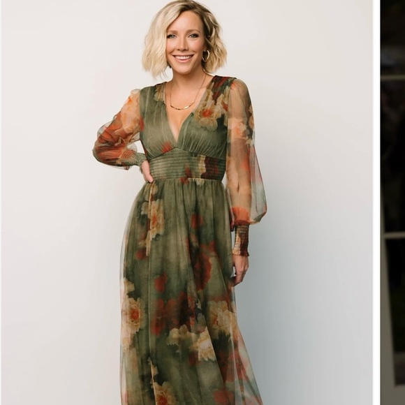 Baltic Born Dresses & Skirts - Baltic Born Olive Floral Long Sleeve Dress